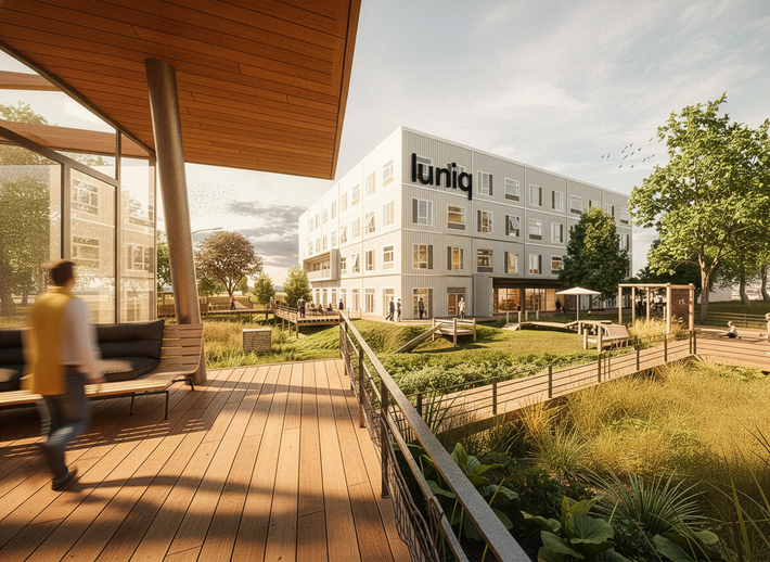 luniq Außenansicht mit Logo | © BIS / Tim David Müller-Zitzke Wie ein Ort zu seiner Identität findet | © BIS / Tim David Müller-Zitzke